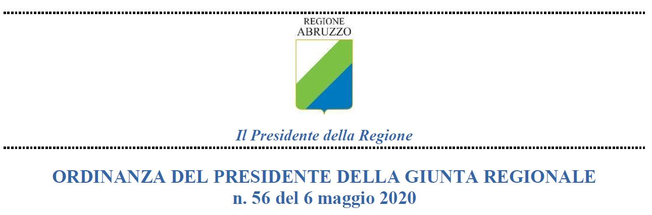 FASE 2 ABRUZZO: ORDINANZA 56 DEL 6 MAGGIO 2020